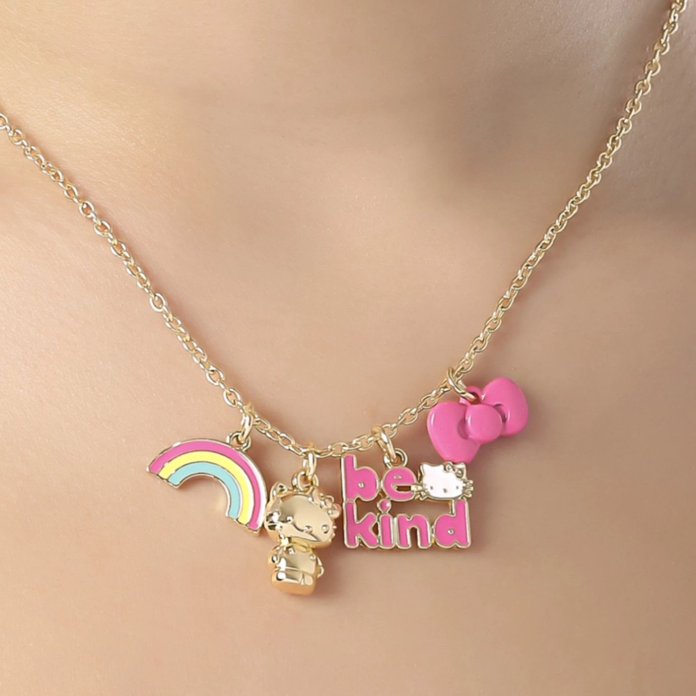 Hello Kitty Gold Toned 16" Be Kind Rainbow Charm Necklace Made By Sanrio NWTS